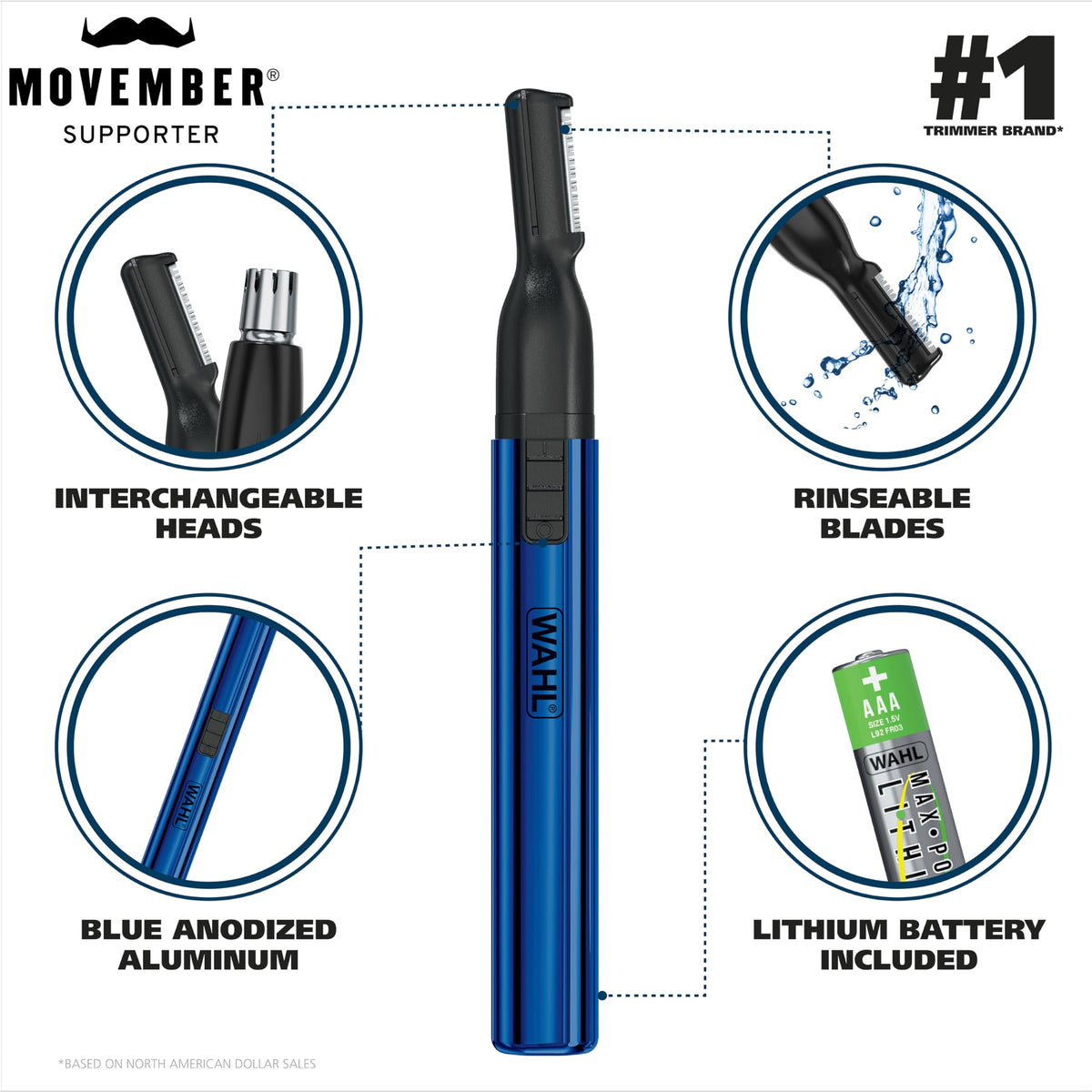 Wahl 2-in-1 Lithium Pen Trimmer side view showing rotary head