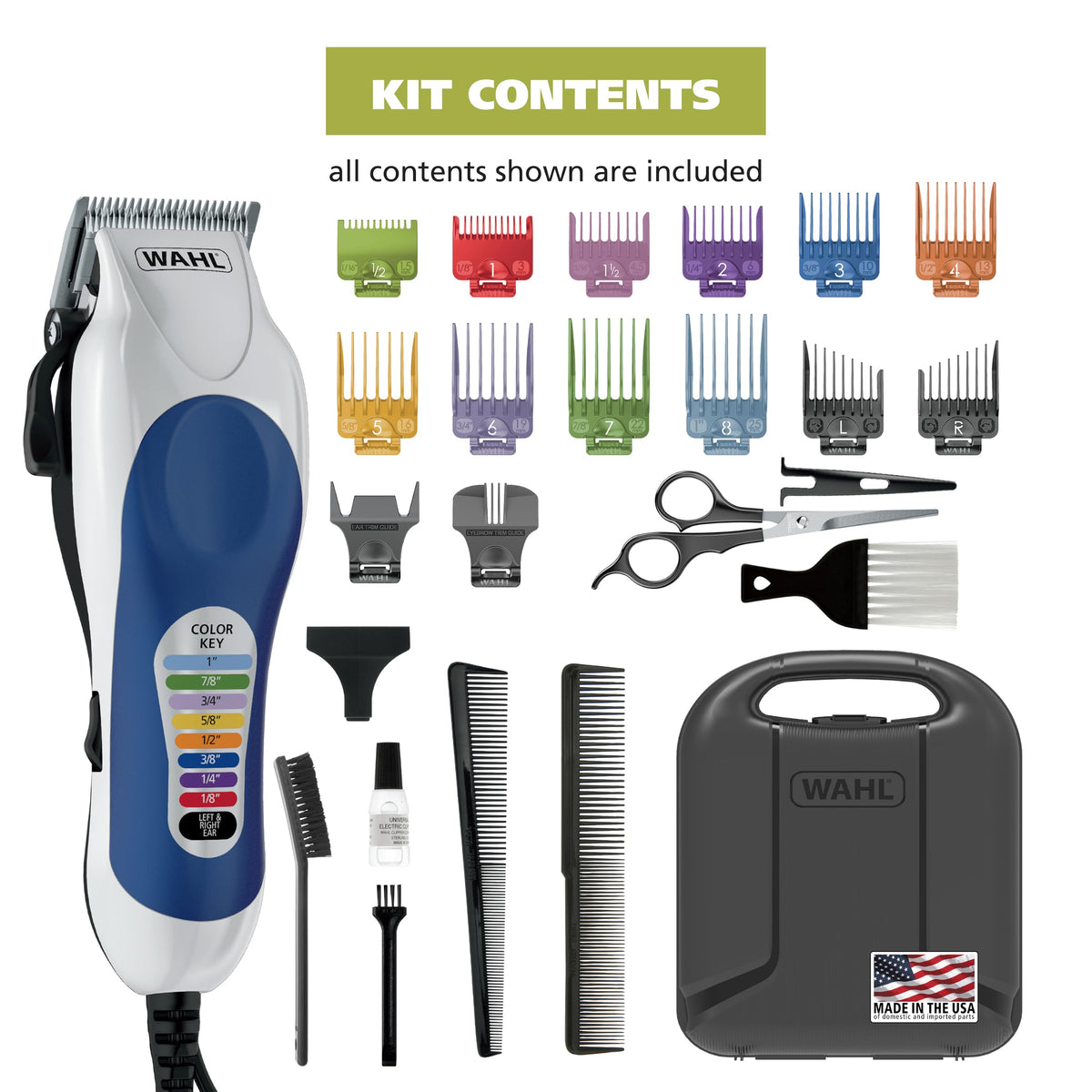 Wahl Color Pro Haircutting Kit accessories including cleaning brush