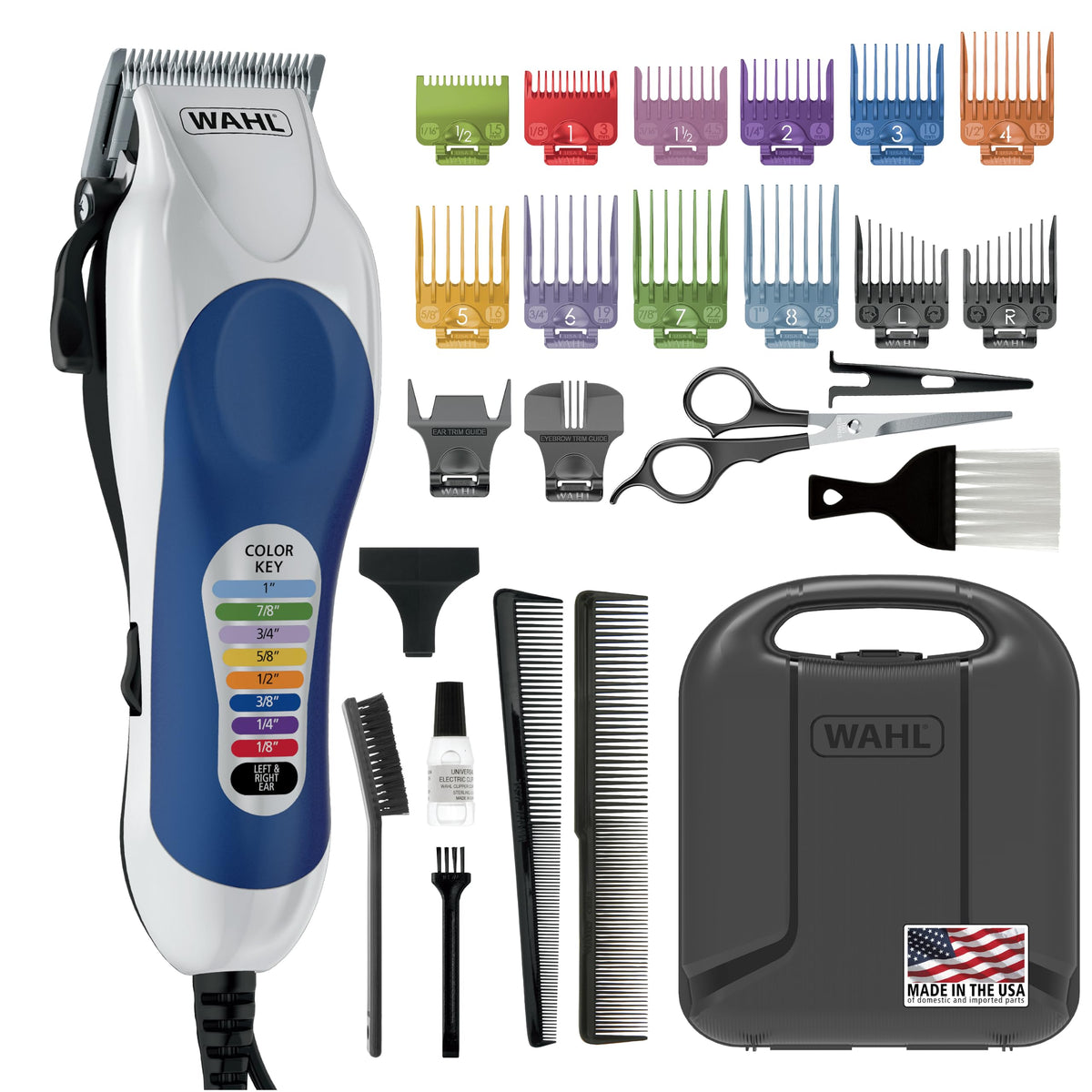 Wahl Color Pro Haircutting Kit front view with all accessories