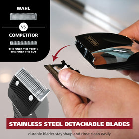 Wahl Cordless Chrome Pro Hair Clipper with attachment guards displayed