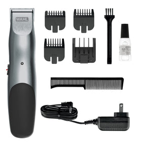 Wahl Groomsman Beard Trimmer front view with brushed chrome finish