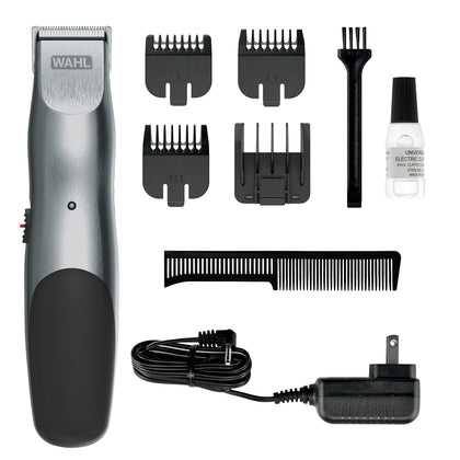 Wahl Groomsman Beard Trimmer front view with brushed chrome finish