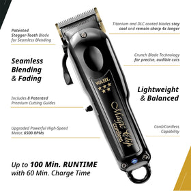 Wahl Professional 5 Star Black Magic Clip Cordless Clipper with attachments
