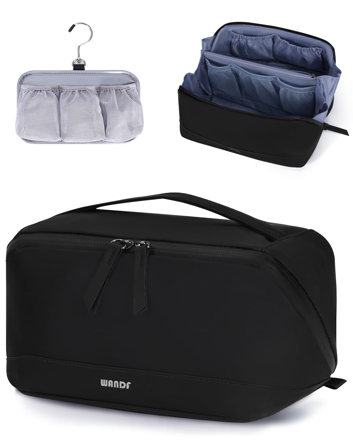 WANDF PU Leather Toiletry Bag front view with hanging pouch