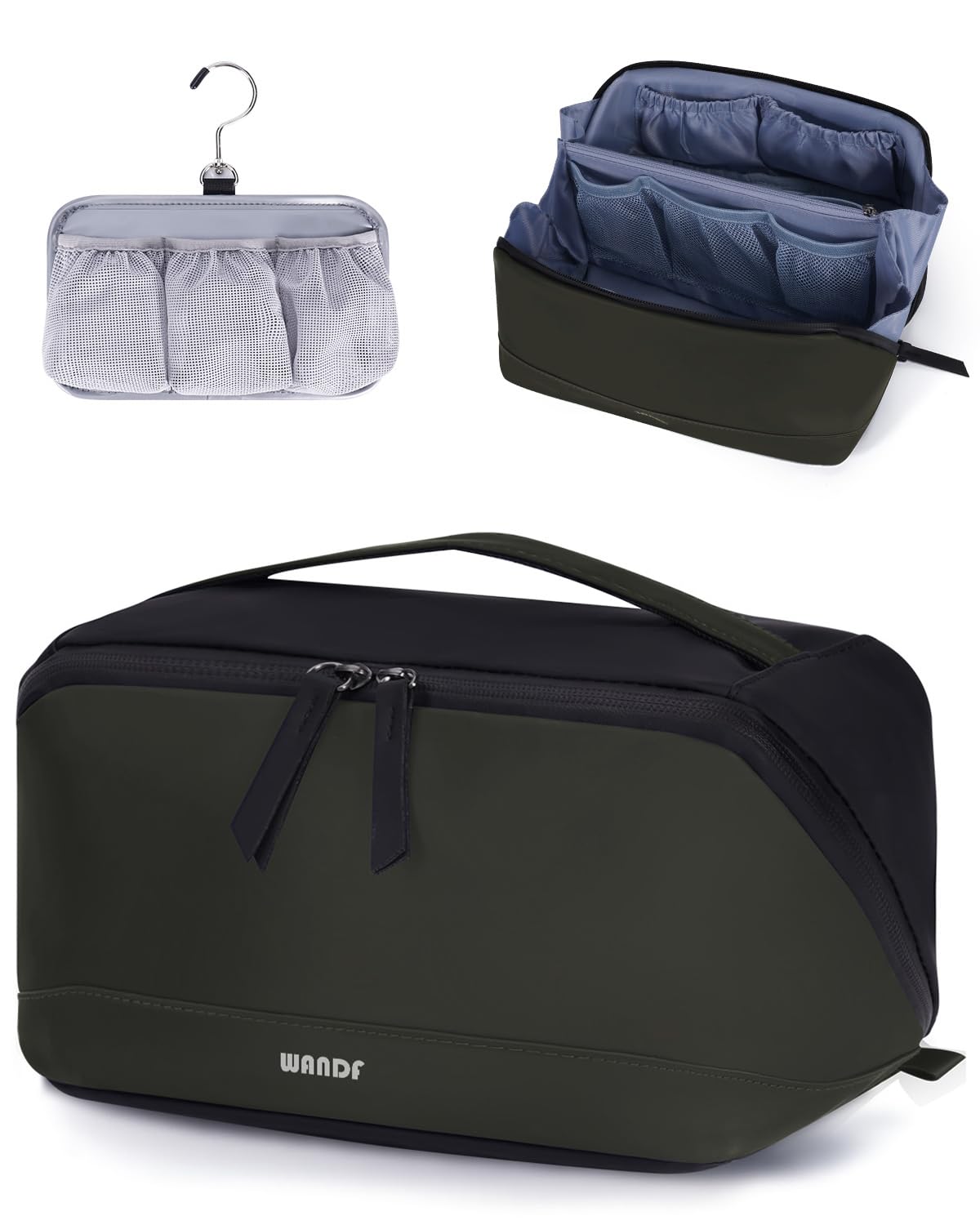 WANDF PU Leather Toiletry Bag front view with hanging pouch