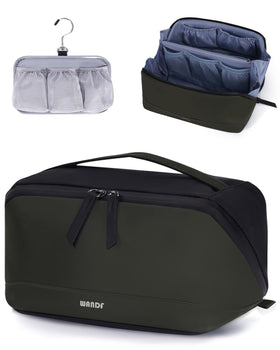 WANDF PU Leather Toiletry Bag front view with hanging pouch