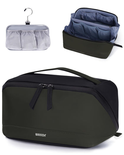 WANDF PU Leather Toiletry Bag front view with hanging pouch