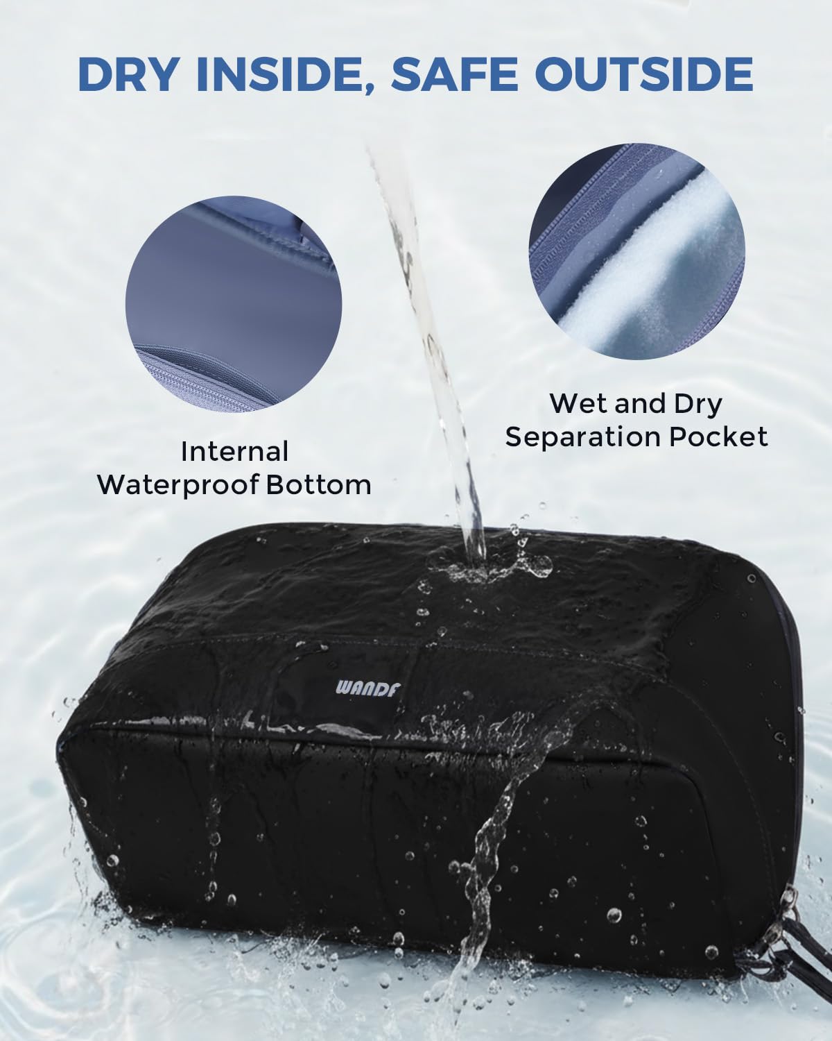 WANDF Toiletry Bag waterproof zipper close-up