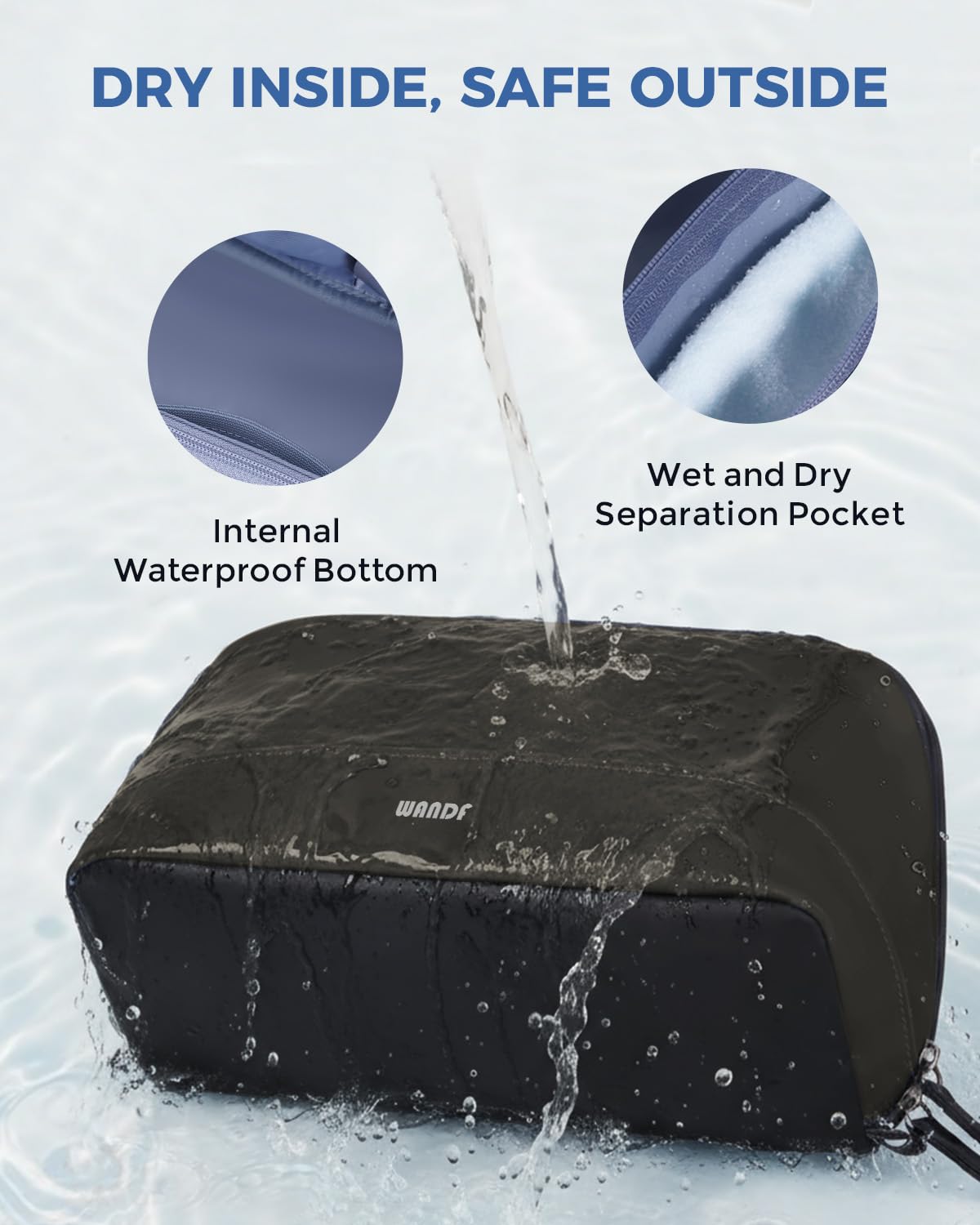 WANDF Toiletry Bag with waterproof zippers close-up