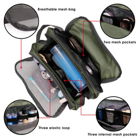 WANDF Travel Toiletry Bag open with grooming essentials inside
