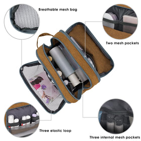 WANDF Travel Toiletry Bag open with grooming essentials inside