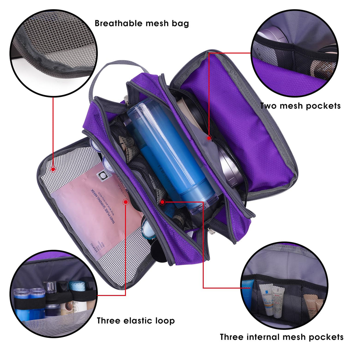 WANDF Travel Toiletry Bag side handle for easy carrying