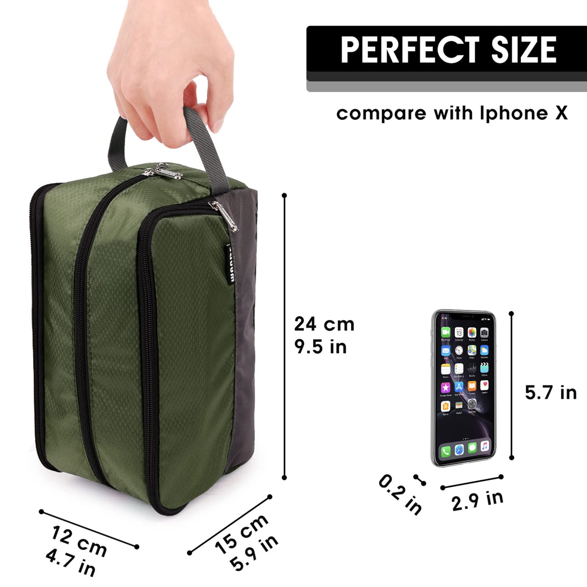 WANDF Travel Toiletry Bag side view showing handle