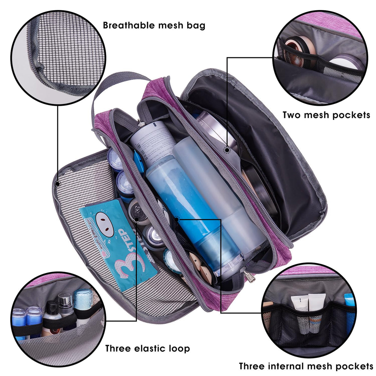 WANDF Travel Toiletry Bag side view with sturdy handle