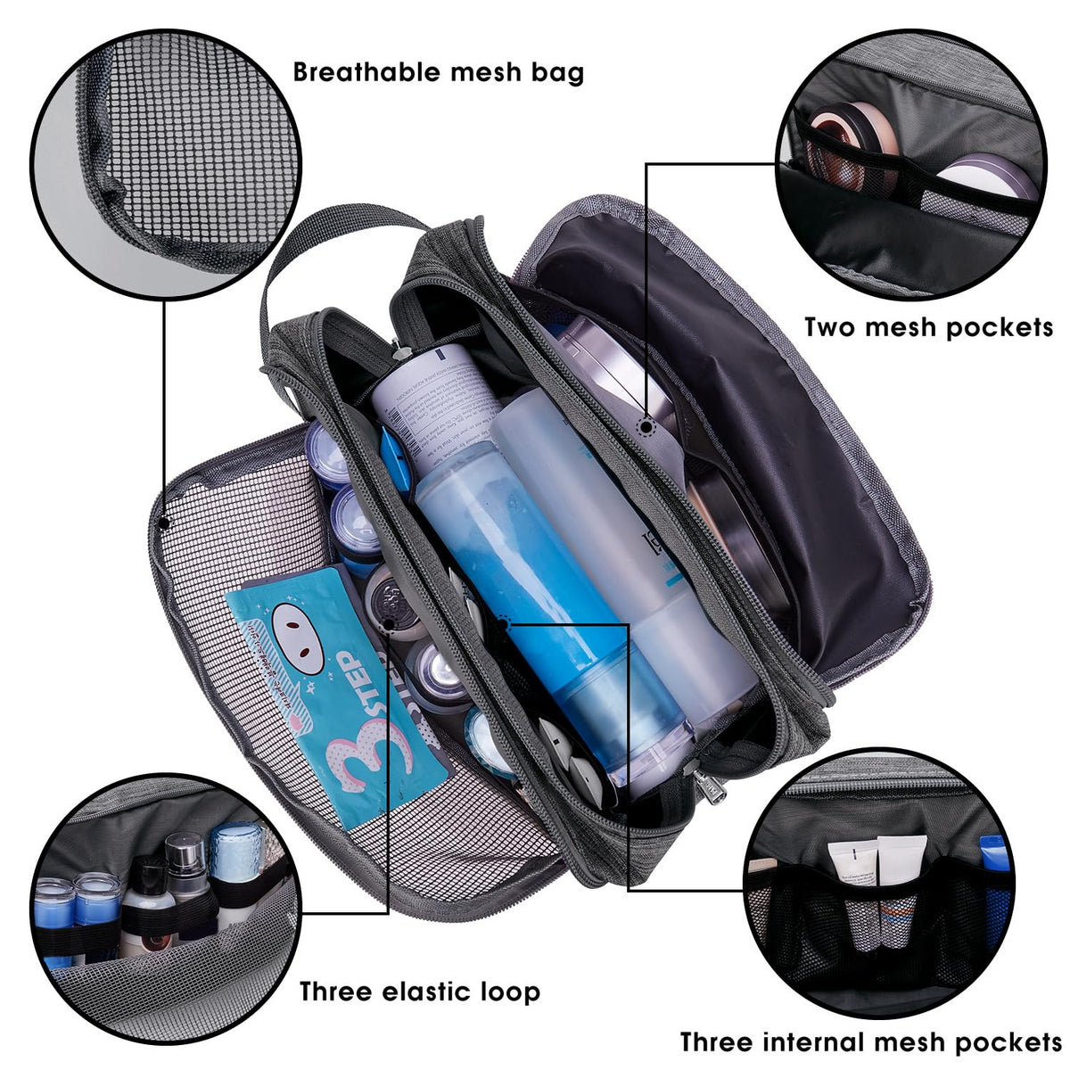 WANDF Travel Toiletry Bag side view with sturdy handle
