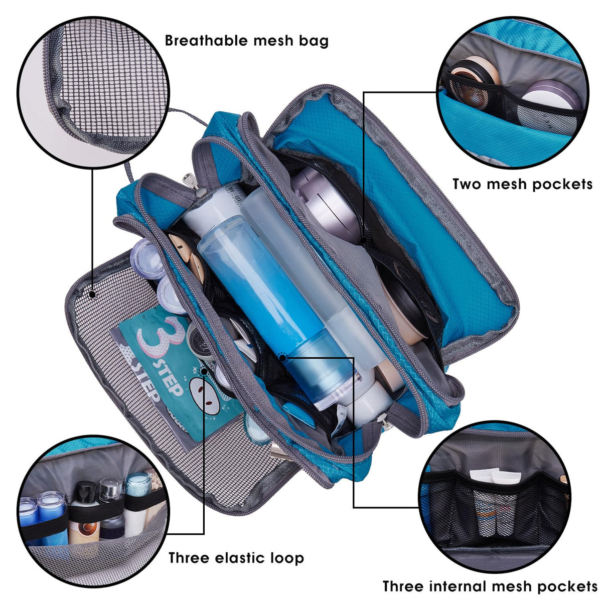 WANDF Travel Toiletry Bag side view with sturdy handle