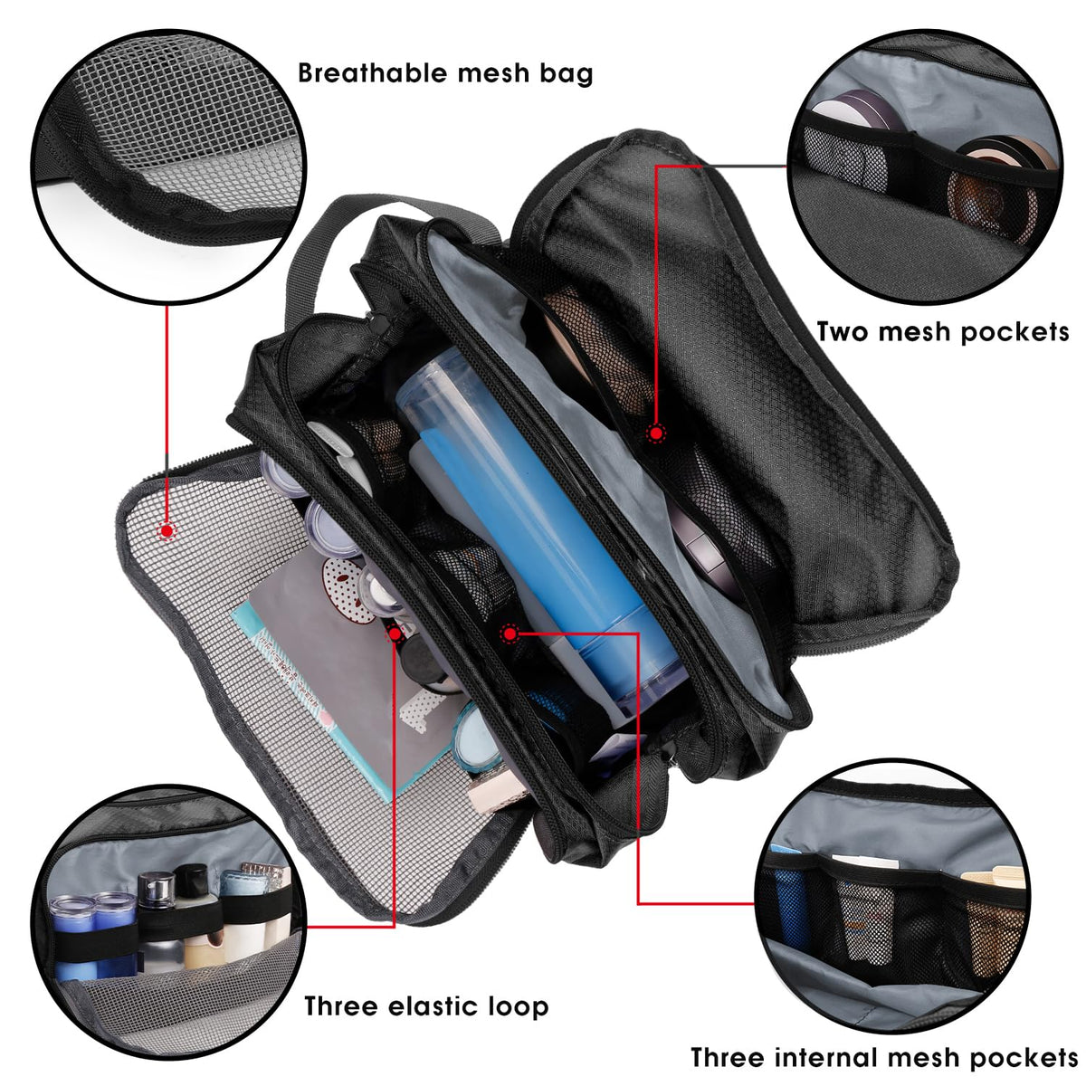 WANDF Travel Toiletry Bag side view with sturdy handle