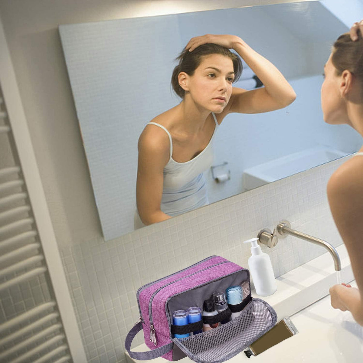 WANDF Travel Toiletry Bag with toiletries inside