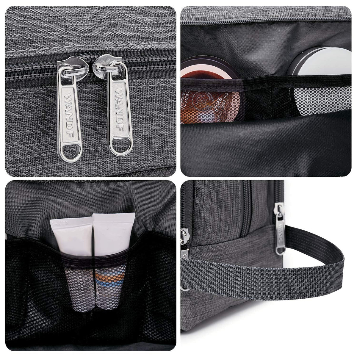 WANDF Travel Toiletry Bag zippered mesh pocket detail