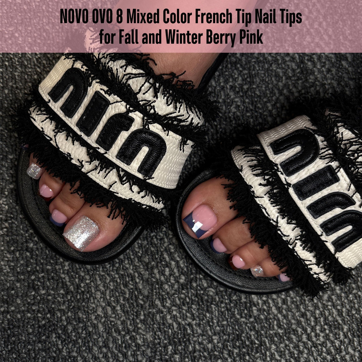 Warm Orange and Silver Glitter French Tip Toe Nail Tips