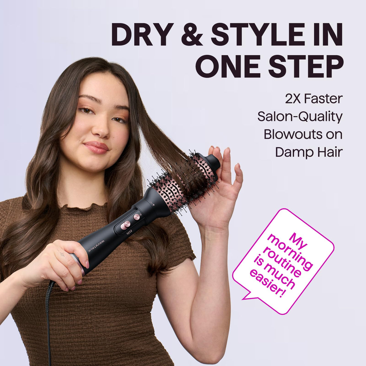 Wavytalk 4-in-1 Hair Dryer Brush set with oval and round brushes
