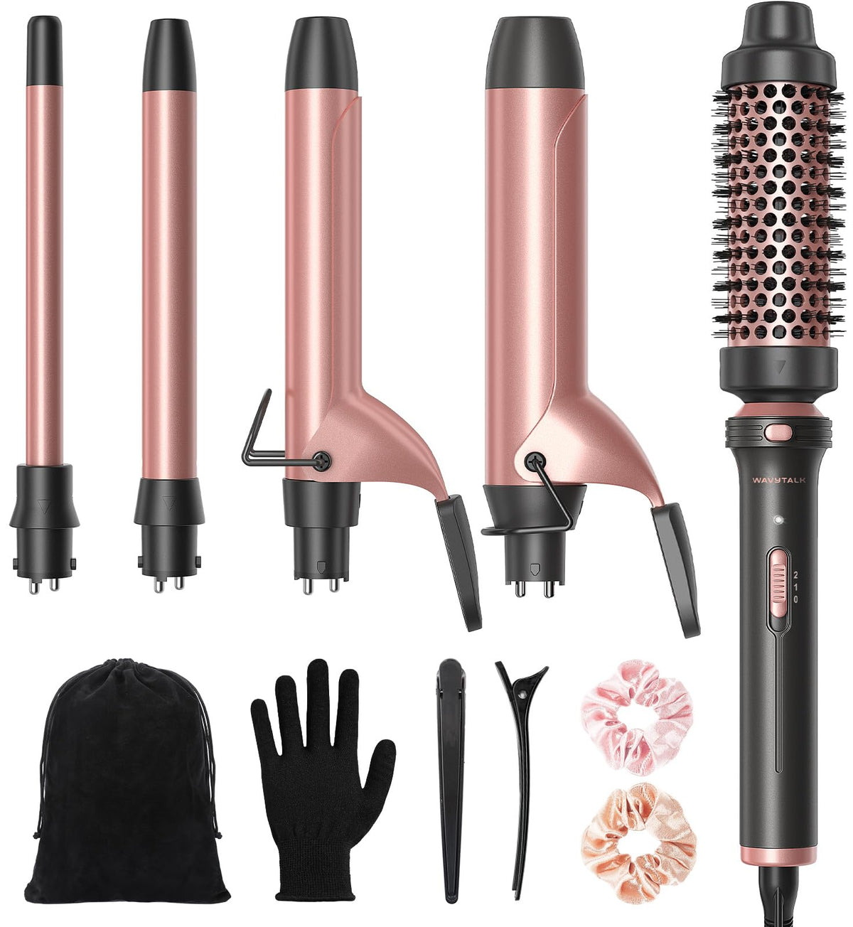Wavytalk 5 in 1 Curling Iron Set with all barrels and heated brush