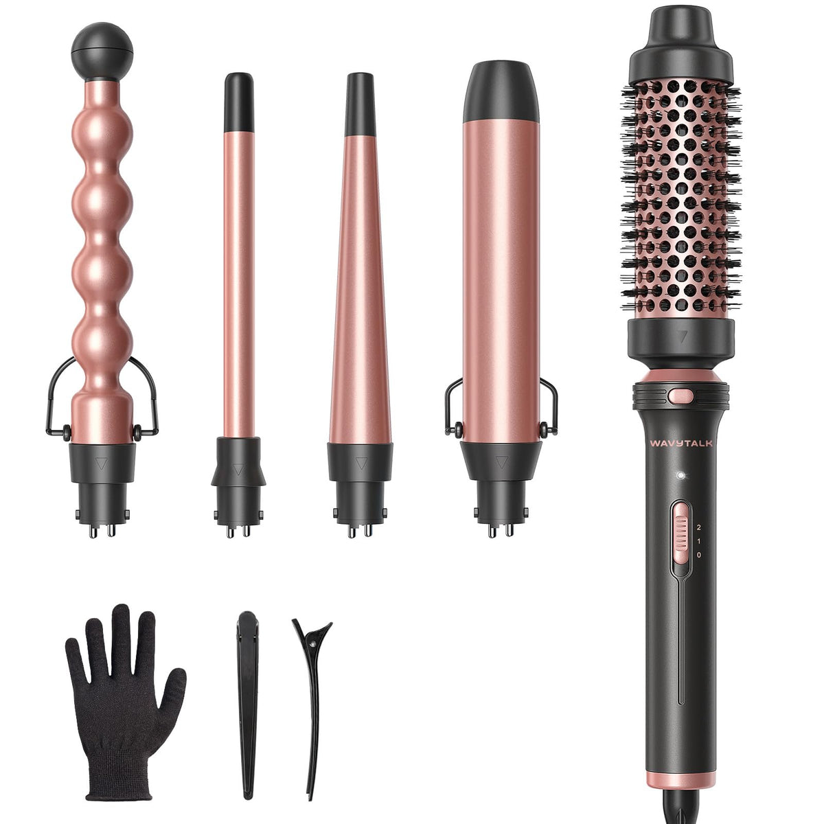 Wavytalk 5 in 1 Curling Wand Set with thermal brush and barrels