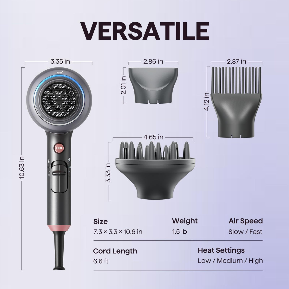 Wavytalk Blown Away Ionic Hair Dryer controls