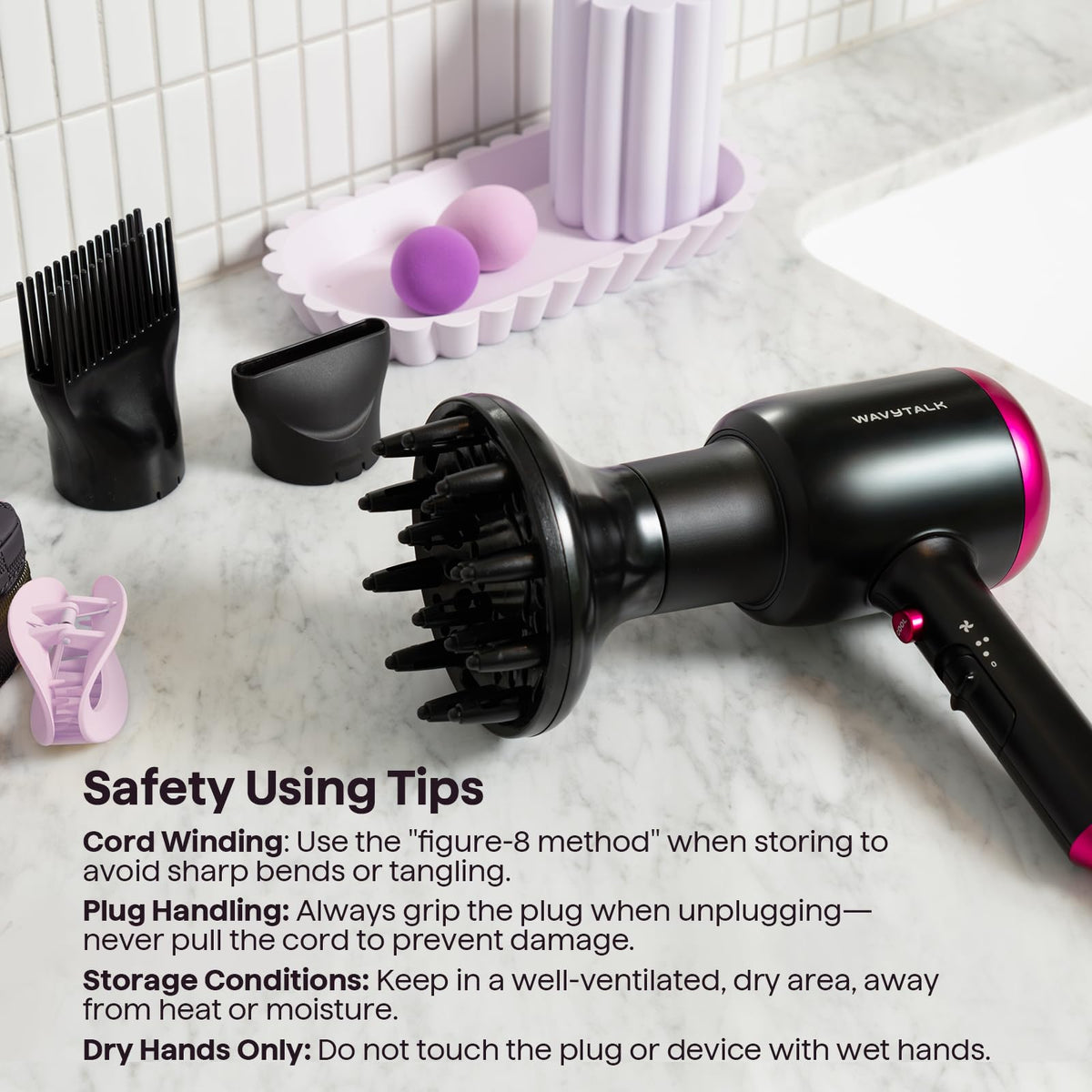 Wavytalk Blown Away Ionic Hair Dryer with user styling hair