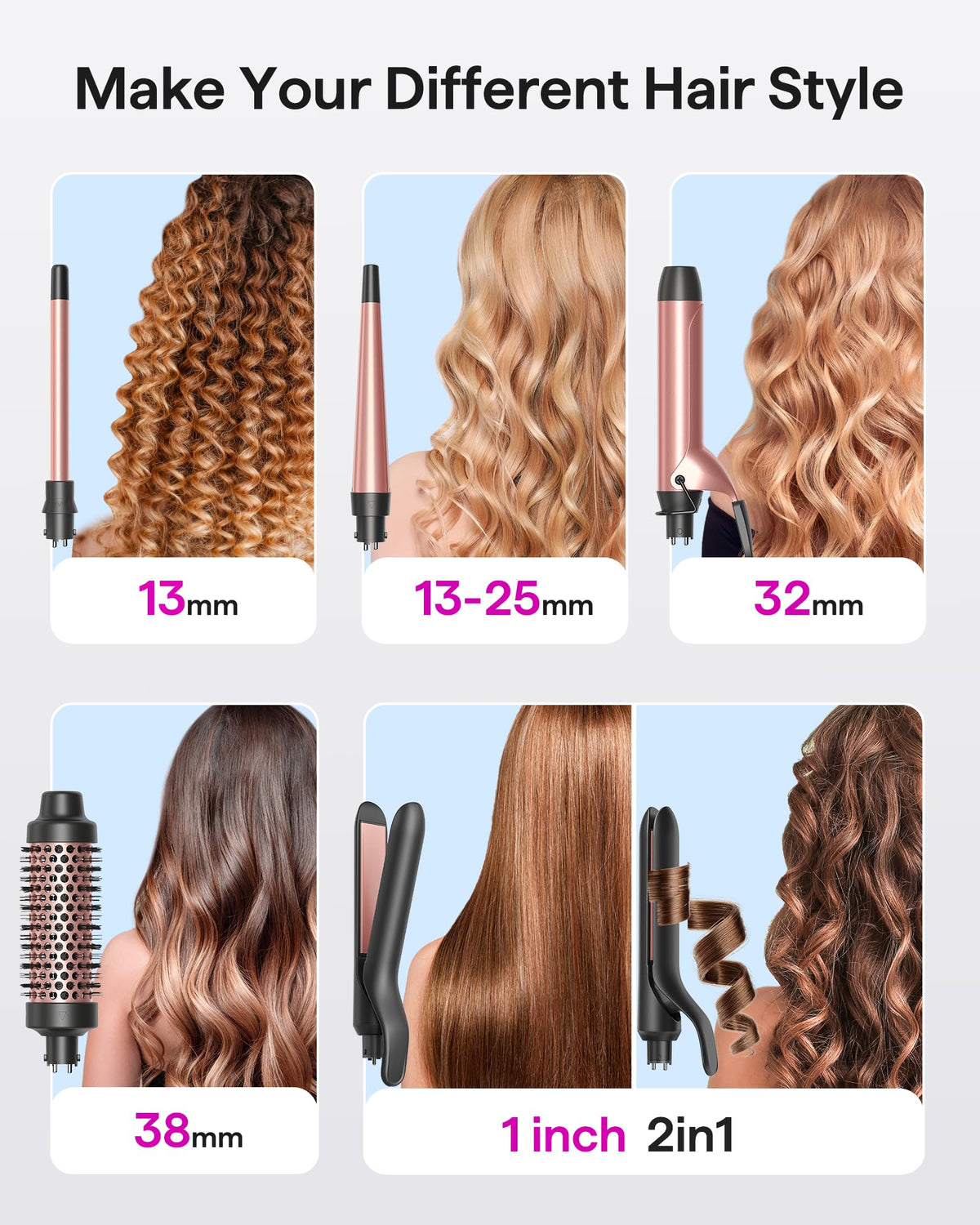 Wavytalk curling iron showing 1 1/4 inch curling iron barrel