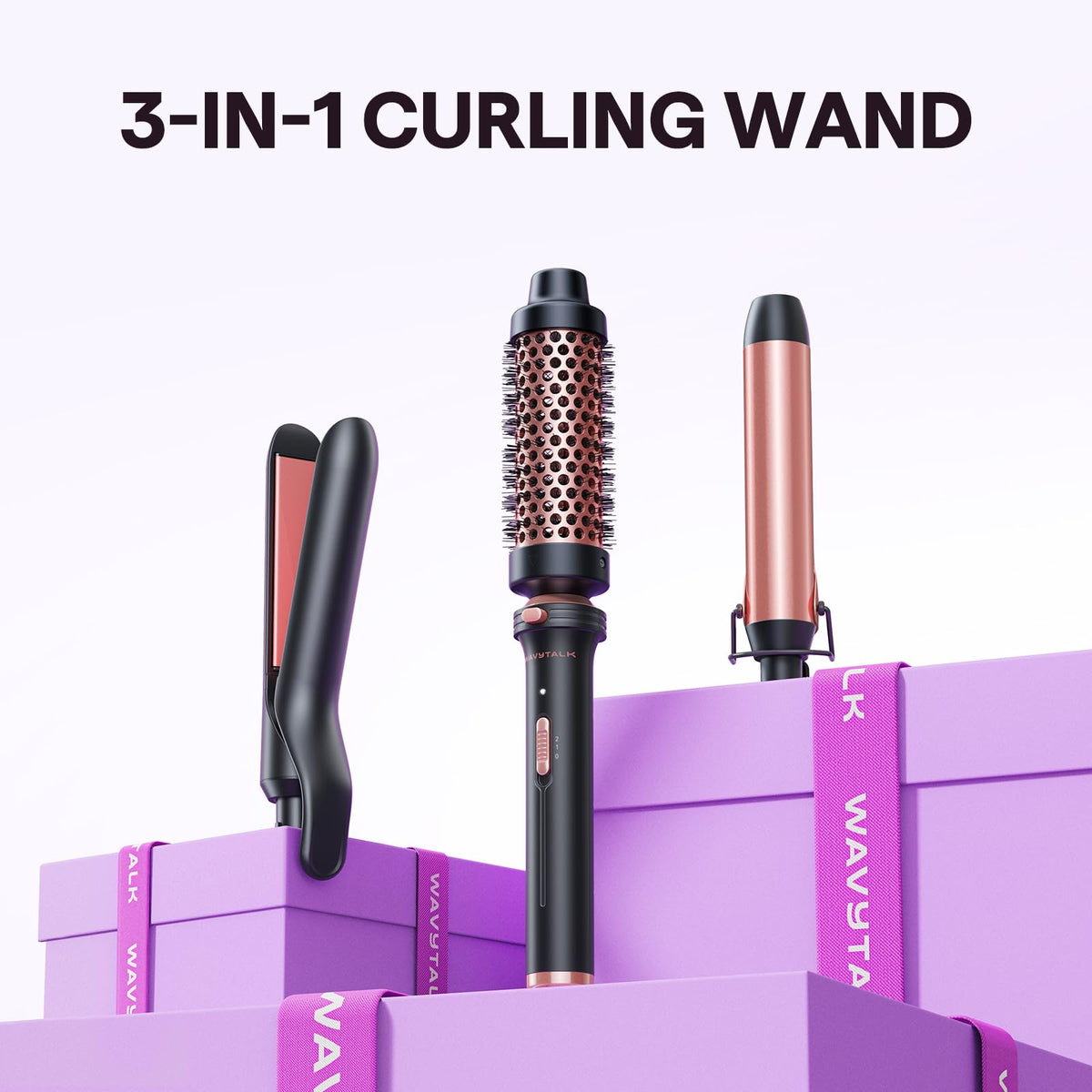 Wavytalk curling wand set with temperature settings visible