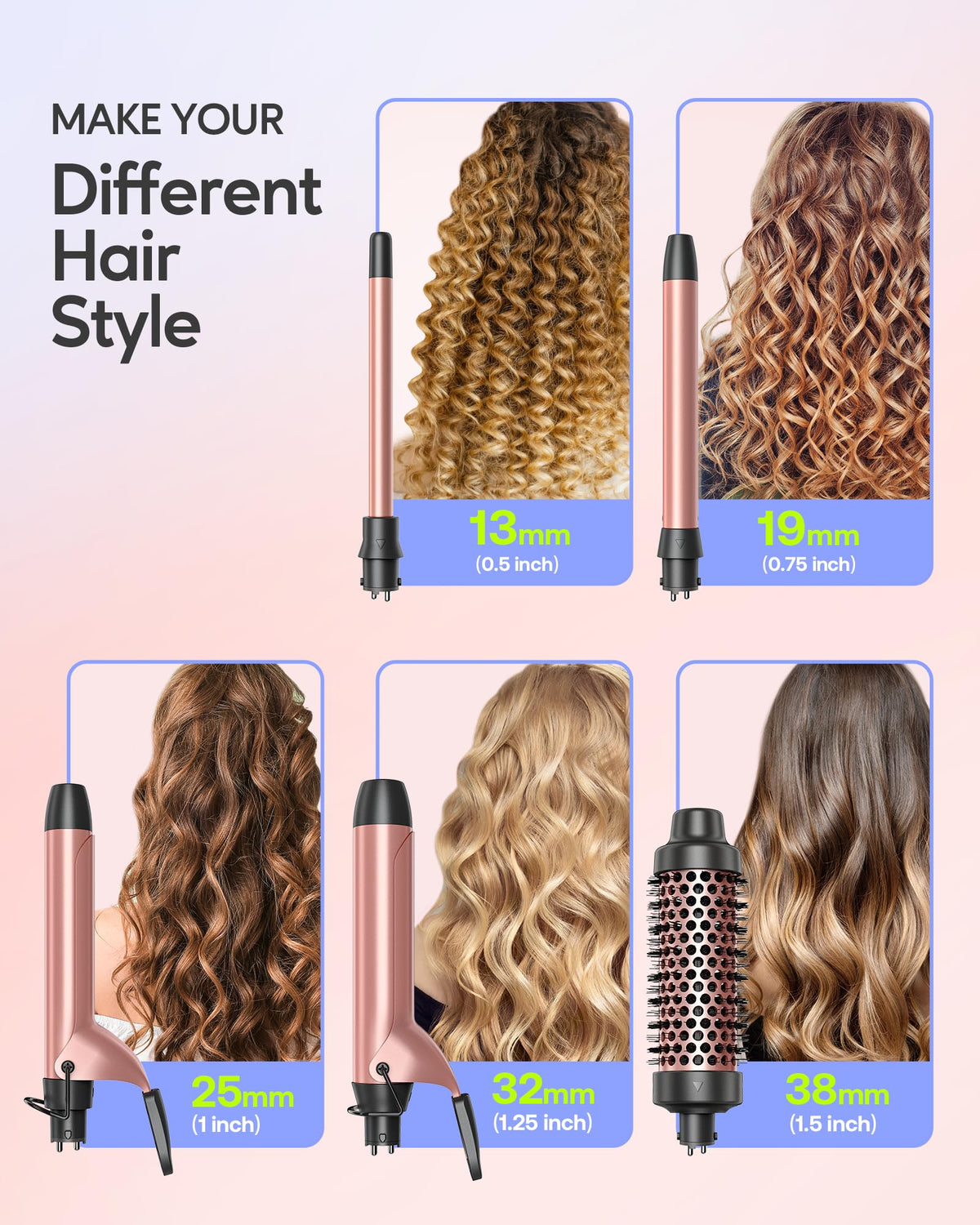 Wavytalk curling wand with 1/2 inch barrel in use