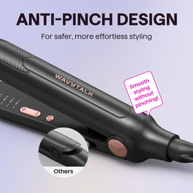 wavytalk flat iron demonstrating anti-pinch design