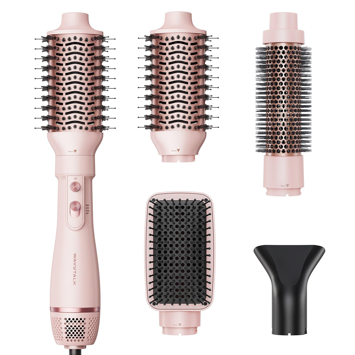 Wavytalk Hair Dryer Brush Set with all four styling heads