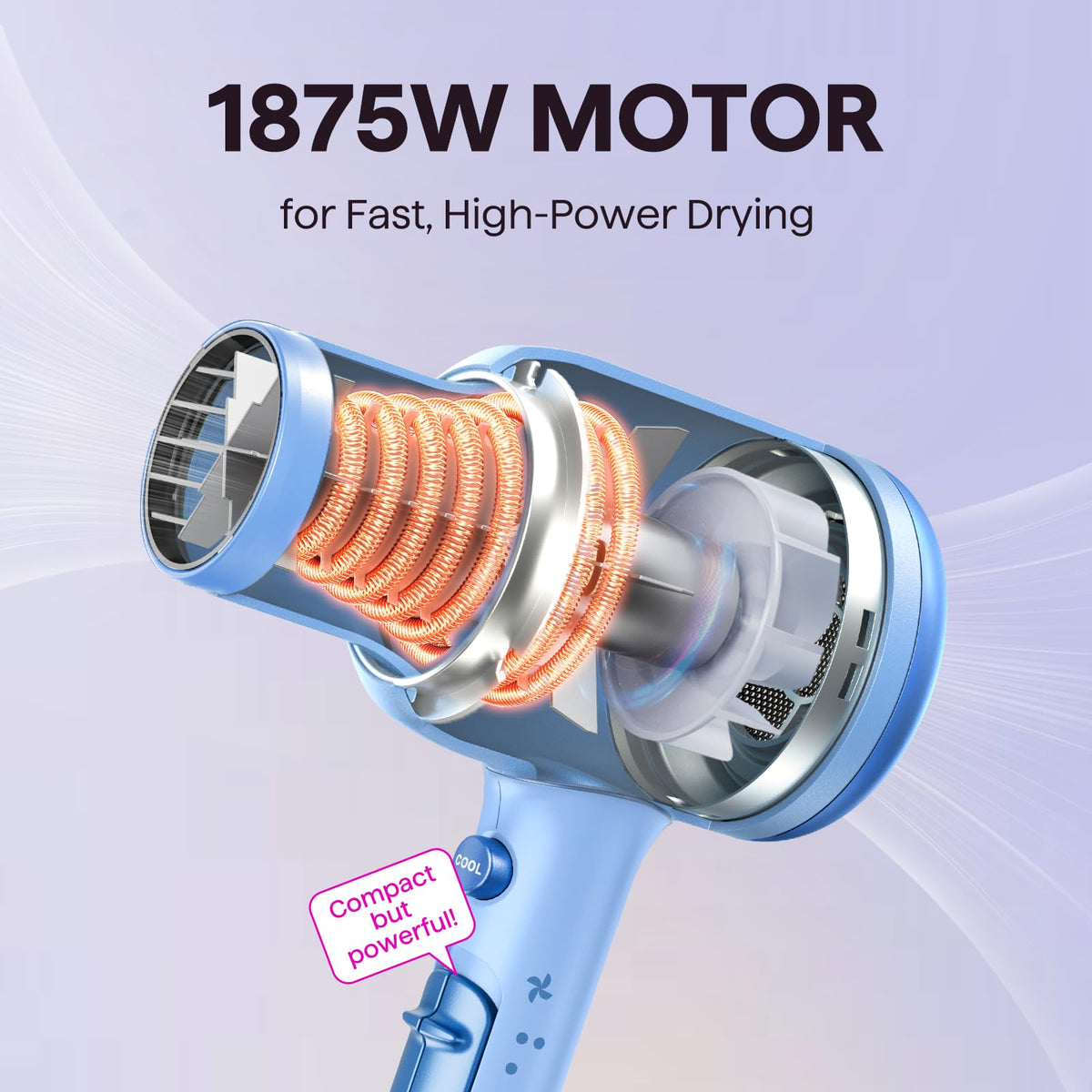 wavytalk Ionic Hair Dryer with comb attachment in use
