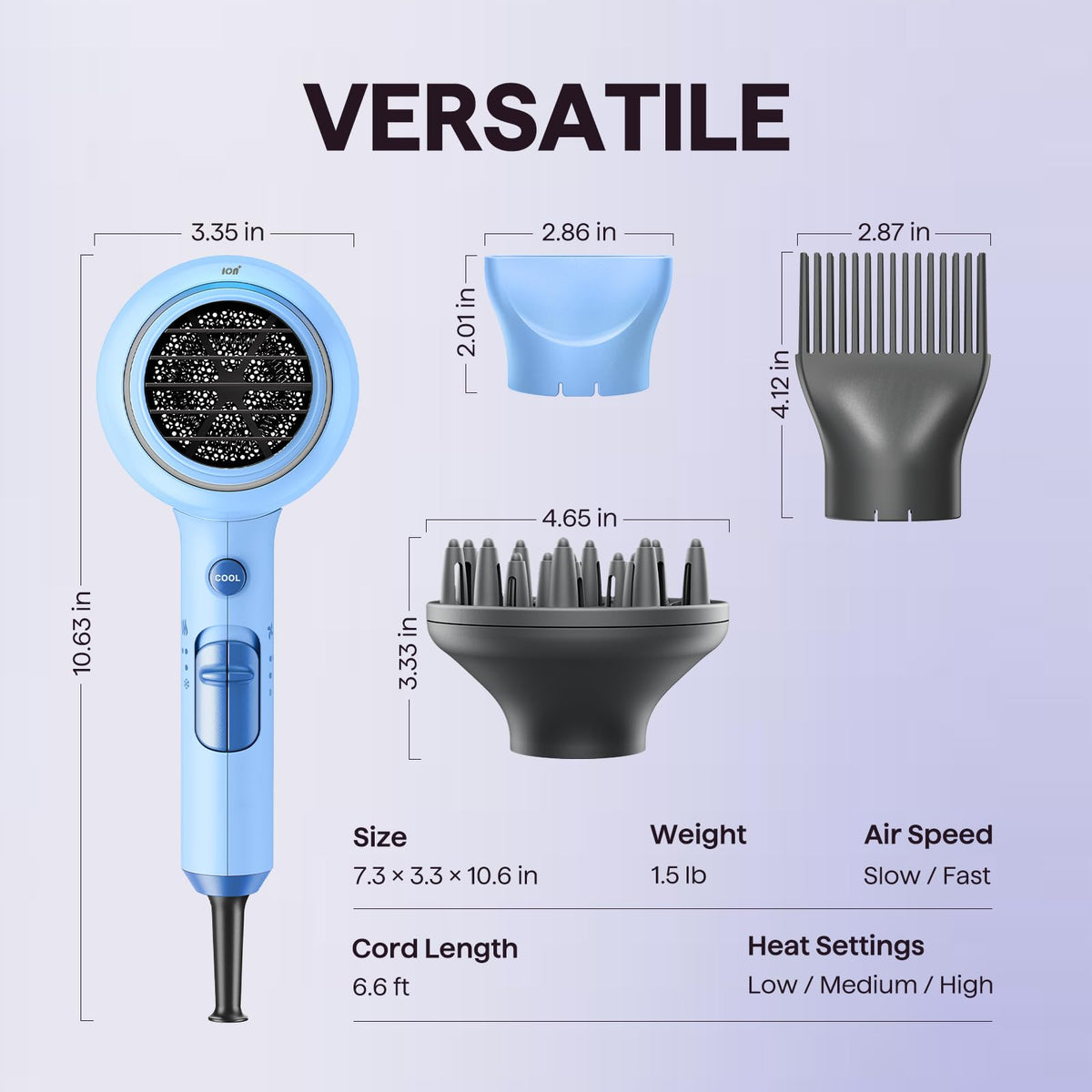 wavytalk Ionic Hair Dryer with three temperature settings displayed
