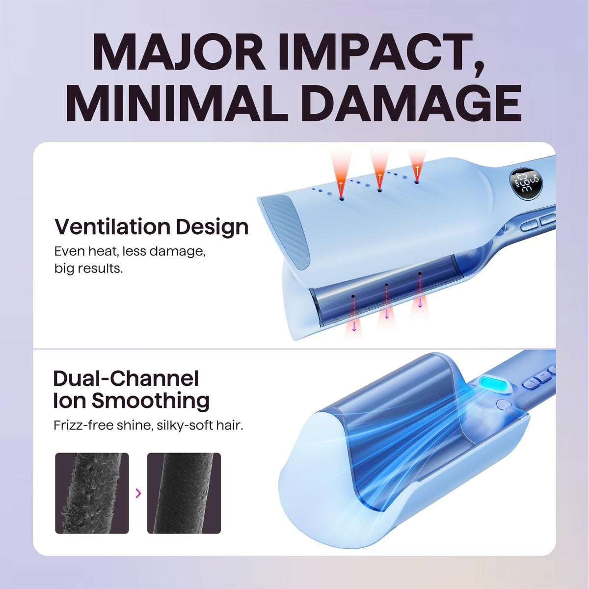 Wavytalk Power Wave Hair Crimper with temperature settings displayed