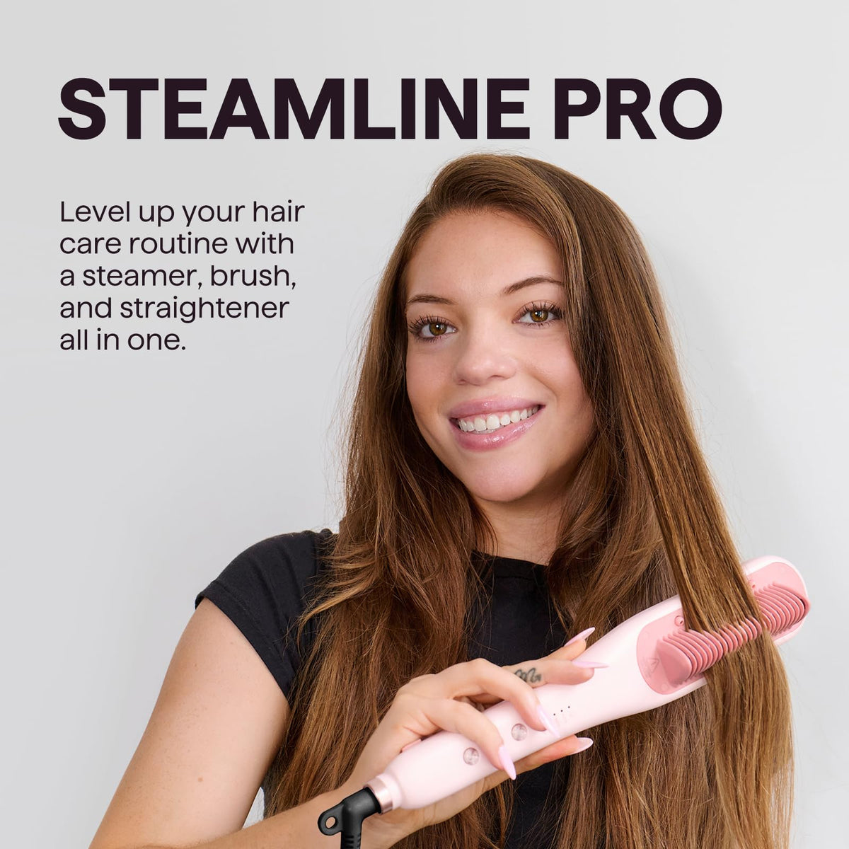 Wavytalk Pro Steam Hair Straightener Brush showing steam technology
