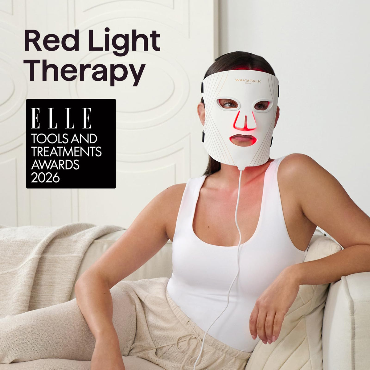 wavytalk Red Light Therapy Mask back view with USB-C charging cable
