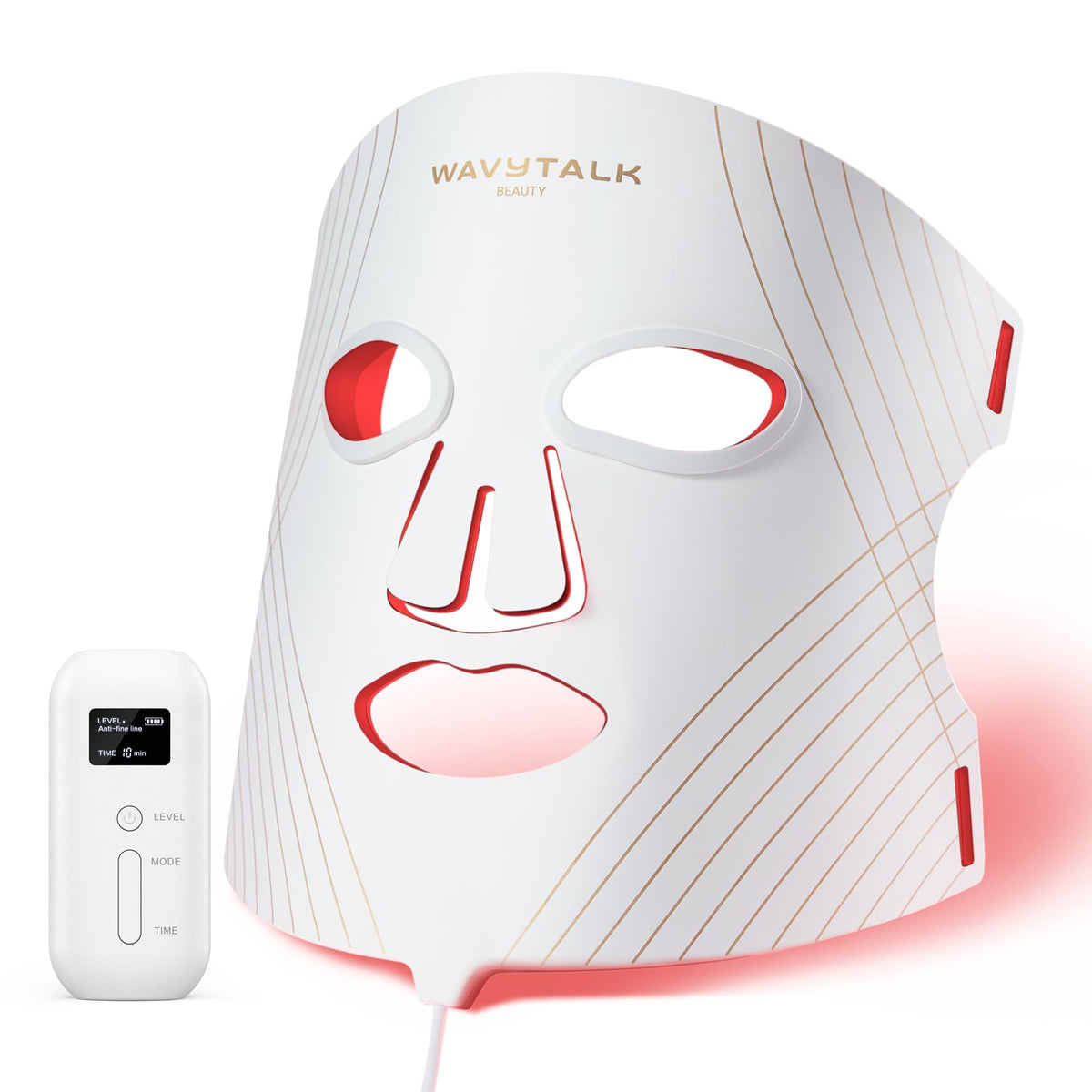 wavytalk Red Light Therapy Mask front view with LED lights