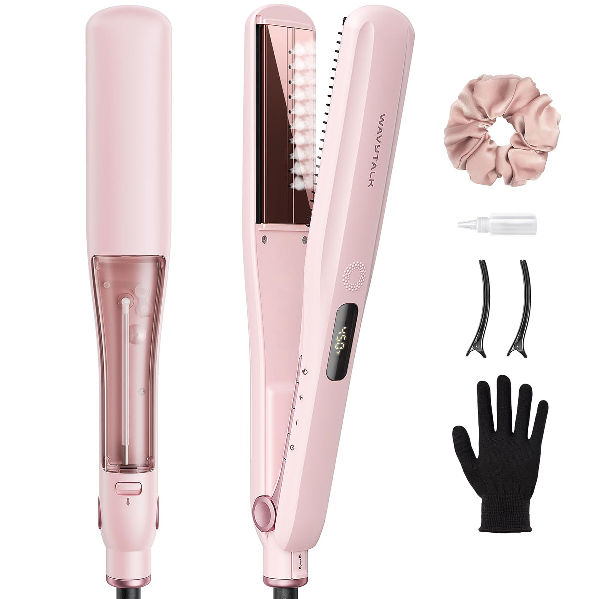 wavytalk Steam Hair Straightener front view with comb attached