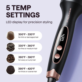 Wavytalk Thermal Brush with five temperature settings displayed
