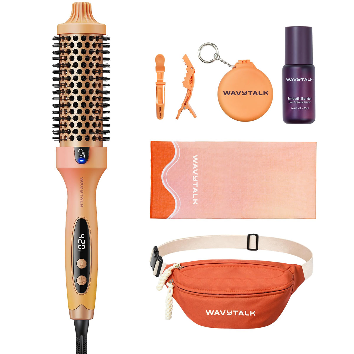 Wavytalk VIP Volume Blowout Bundle 1.5″ front view with thermal brush