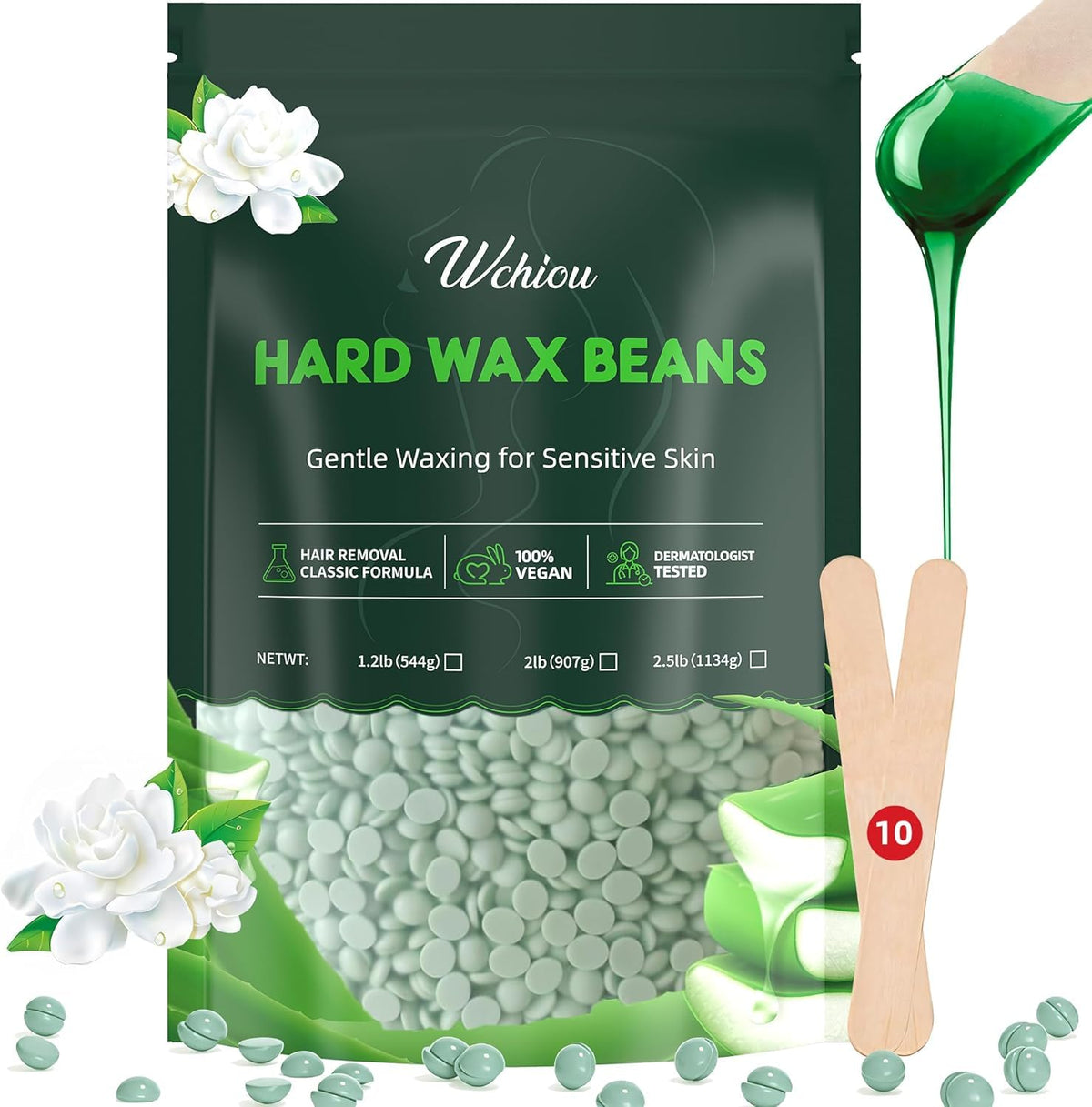 Wchiou Hair Removal Wax Beads 2lb package front view