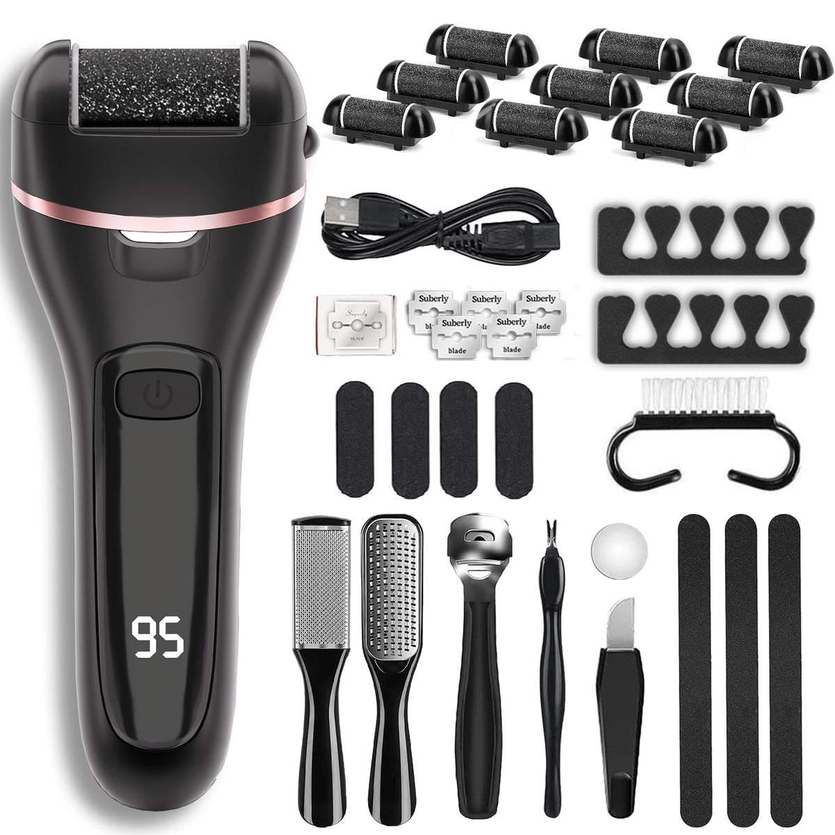 Wea&Hea Electric Foot Callus Remover kit with roller heads and tools