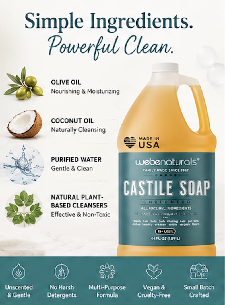 WEBE Pure Unscented Castile Soap being used for handwashing