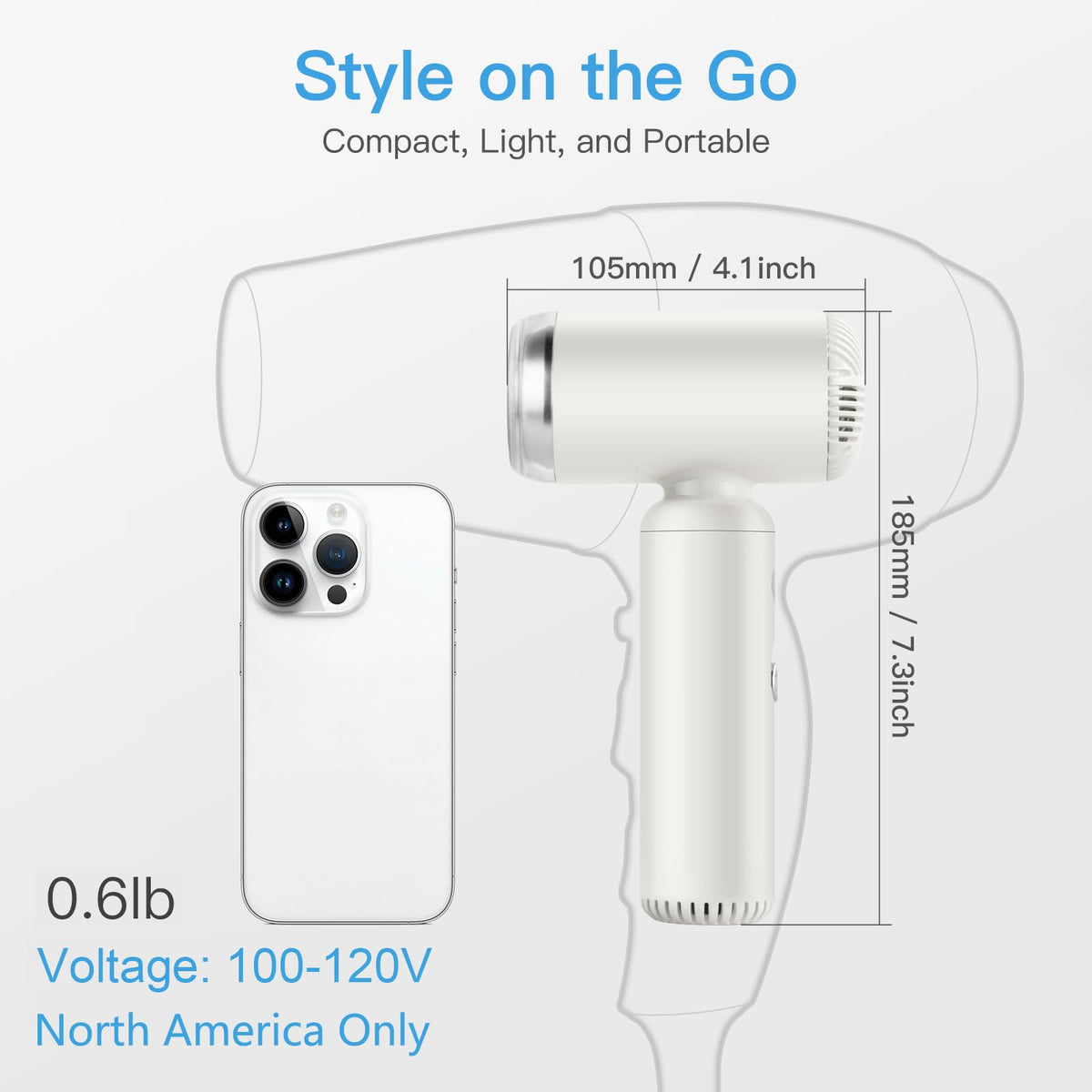 webeauty Travel Mini Hair Dryer side view showing compact design