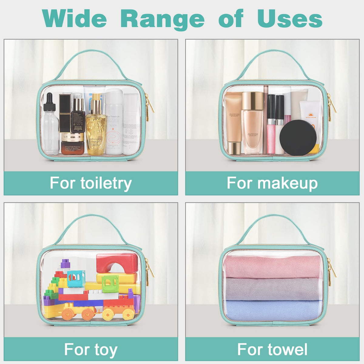 Wedama clear makeup bag open at 180 degrees for easy access