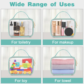Wedama clear makeup bag open at 180 degrees for easy access