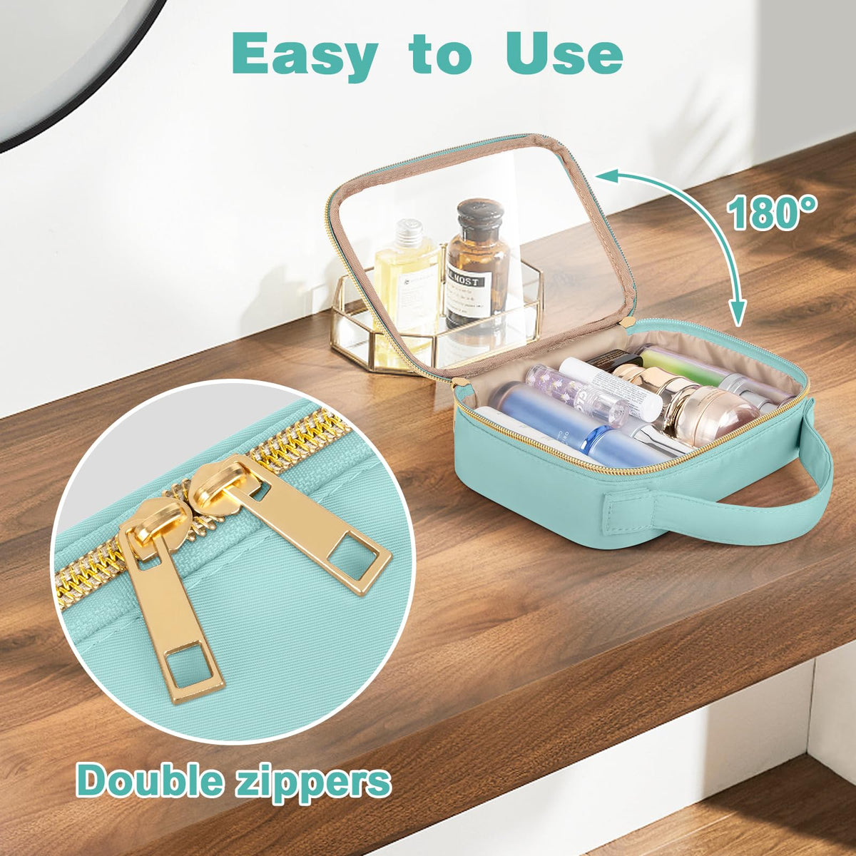 Wedama clear toiletry bag with various travel essentials inside
